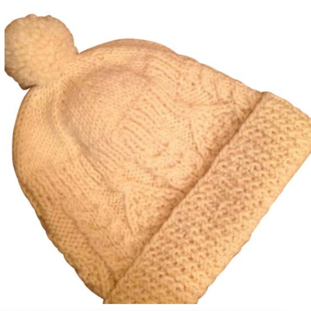 Cream Beanie with Pom Pom Hat
